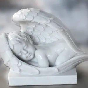Buitentuin Levensgrote Hand Gesneden Natuursteen Marmeren Vleugels Engelenbeeld Sculptuur