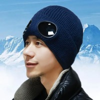 Bonnet tricoté chaud et doux avec revers pour sports de plein air, ski, homme et femme, bonnet d'hiver chaud coupe-vent, bonnet aviateur avec lunettes intégrées