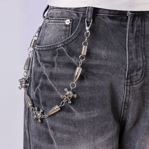 Cadena de cintura con diseño de calavera de aleación de zinc, estilo Hip Hop, accesorio decorativo para pantalones, de una sola capa, color blanco K, con diseño de bala - Product Image 1