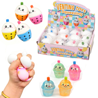 Jouet Squishy TPR en forme de tasse de thé au lait colorée et mignonne, rempli de farine de maltose, avec visage adorable, balle anti-stress à rebond lent, jouet de décompression