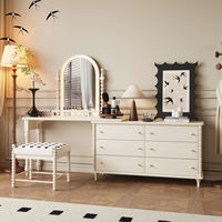 Ensemble de coiffeuse de style français en blanc crème, coiffeuse rétro haut de gamme, coiffeuse moderne de designer, miroir éclairé, chambre à coucher, usage domestique