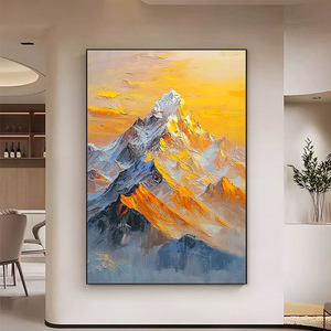 Hand Painted Oil <b>Painting</b> Golden Mountains Abstract Art Metal <b>Frame</b> 3D Visual Effect <b>For</b> Entryway Living Room Decor - Product Image 1