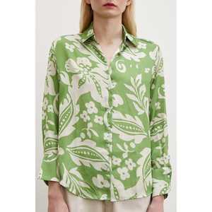 Chemise en satin vert à fleurs pour femmes, boutonnée, décontractée, pour tous les jours - Product Image 5