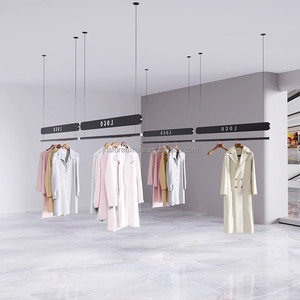 Industrial Style <strong>Black</strong> Iron <strong>Clothing</strong> Display Fixture with Ceiling Hanging <strong>Rail</strong> for Boutique Fashion Retail Store Interior Design - Product Image 2