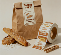 Rouleaux d'autocollants adhésifs en vinyle imperméables avec logo personnalisé pour l'emballage de boulangerie, de pain, de gâteaux, étiquettes d'étanchéité alimentaire pour papier kraft
