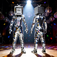 Combinaison de danse robot futuriste réfléchissante à corps entier, cousue à la main, avec miroirs argentés, pour adulte, pour Halloween, disco et scène