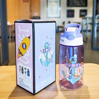 Bouteille d'eau sportive populaire en plastique écologique pour enfants, motif dessin animé, avec paille et bec de canard, idéale pour la rentrée scolaire