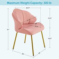 Chaise d'appoint moderne et mignonne pour le salon et la chambre à coucher Fauteuil à dossier en forme de coquille en tissu velours avec pieds dorés Fauteuil de courtoisie