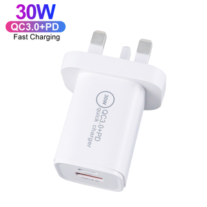 Spina UK Mini 30W ricarica rapida adattatore da viaggio doppia porta USB tipo <span class=keywords><strong>C</strong></span> + USB un QC3.0 caricatore da parete per cellulare da viaggio adattatore - Product Image 2