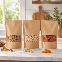 Ximu Verpakkingen Bruin Kraft Papier Staande Pouch met Hoge Transparantie Doorzichtige Venster Herbruikbare Ritszak Voedsel Koffie Groothandel Fabriek