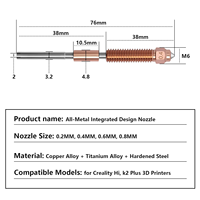 Kit Nozel Pengganti Cepat Terintegrasi Creality, Nozel Hotend Tembaga Baja Keras 0.2/0.4/0.6/0.8mm, Kompatibel dengan Hi/K2/K2 Plus