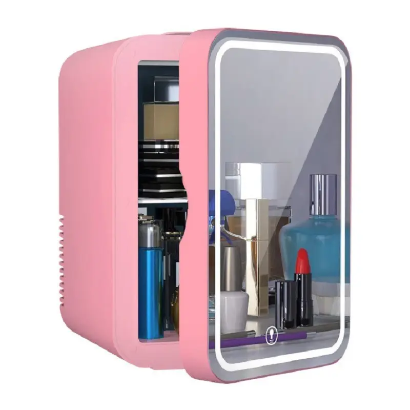 Custom Portable 8L 6L Mini Small Cosmetic Refrigerator Beauty Skin Care Makeup Mirror 12v Fridge Pink With Led Light For Bedroom