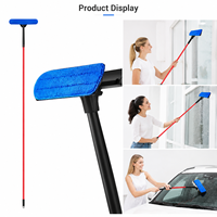 Nettoyeur de vitres télescopique 2-en-1 avec logo personnalisé, tampon en microfibre et lame en caoutchouc, outil de nettoyage de vitres à long manche extensible