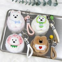 Mignon miroir en peluche West Highland, décoration à suspendre, pendentif de sac, miroir de maquillage portable de dessin animé, miroir de maquillage double face