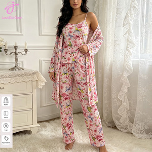 Loveda - Conjunto de Pijama para Mujer, Estilo Informal, Holgado, con Estampado Floral, Camiseta de Tirantes Finos, Pantalones Rectos - Product Image 1