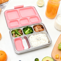 Boîte à lunch bento en acier inoxydable très vendue pour enfants, sans BPA, 5 compartiments, anti-fuite, couleur personnalisée
