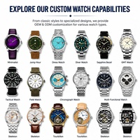 Montre solaire OEM personnalisée EPSON VS97 avec fuseau horaire mondial, alarme 24H, bracelet en cuir italien et stockage de six mois