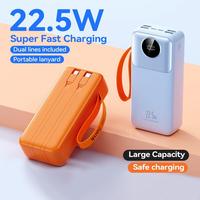 Batterie externe portable pour l'extérieur, charge rapide, téléphone portable, grande capacité, 30000 mAh, câbles Type-C en PVC