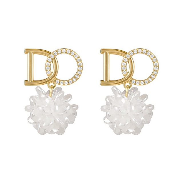 Classic Letter D Earrings Crystal Diamond Flower Pendant Stud Earrings Women Designer Fine Jewelry Accessories Party Gifts