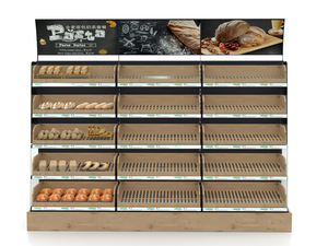 Estantería Elegante de Hierro y Madera Maciza para Supermercado, Estante Versátil de Alta Visibilidad para Pan y Frutas - Product Image 1