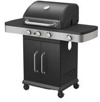 Barbecue de jardin extérieur au gaz avec revêtement en émail de porcelaine, alimentation au GPL, construction en acier inoxydable, roues en PE, hauteur réglable, flamme