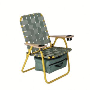 Hot Selling Customized Logo Color Webbed Folding Portable Camping Fishing Picnic Beach Chair with <b>Cooler</b> Bag and Cup Holder - Product Image 1