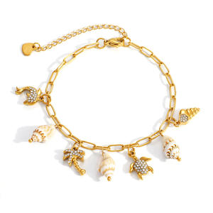Fashion Charm <b>Bracelet</b> Gold Plated Seashell Turtle Dolphin Pendant Ocean Theme Summer Jewelry Women's Accessory - Product Image 5