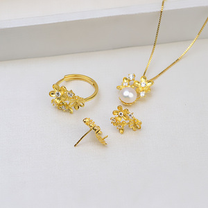 Juego de Joyería de Moda con Colgante de Plata S925 para Mujer, Anillo Abierto, Accesorios de Joyería de Perlas DIY con Pequeña Flor y Pendientes 1283 - Product Image 1
