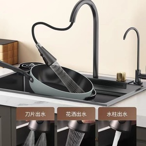 Évier de cuisine en acier inoxydable Bingtao, cuve simple, épaisseur 50 mm, gris anthracite, avec robinet cascade pour usage domestique - Product Image 4