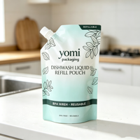 Pochettes à bec verseur personnalisées, durables, écologiques et rechargeables, vert menthe, pour liquide vaisselle, élimination de la graisse, vente en gros
