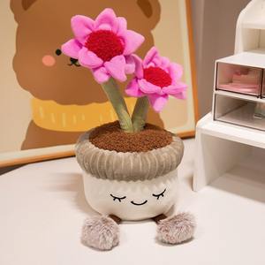 Oso de Peluche Creativo Súper Suave de Algodón PP, Juguete de Peluche con Simulación de Flor de Girasol en Maceta, Cactus Rosa, Lirio de Cala, para Aliviar el Estrés - Product Image 2