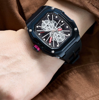 Reloj Mecánico Automático MEGIR 8607 Oficial para Hombre, Diseño Tonneau, Doble Esqueleto, Resistente al Agua, Reloj Masculino Moderno