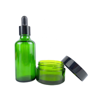 Pot en verre givré pour crème, gel de beauté vert, huile essentielle, flacon en verre, ensemble de soins corporels