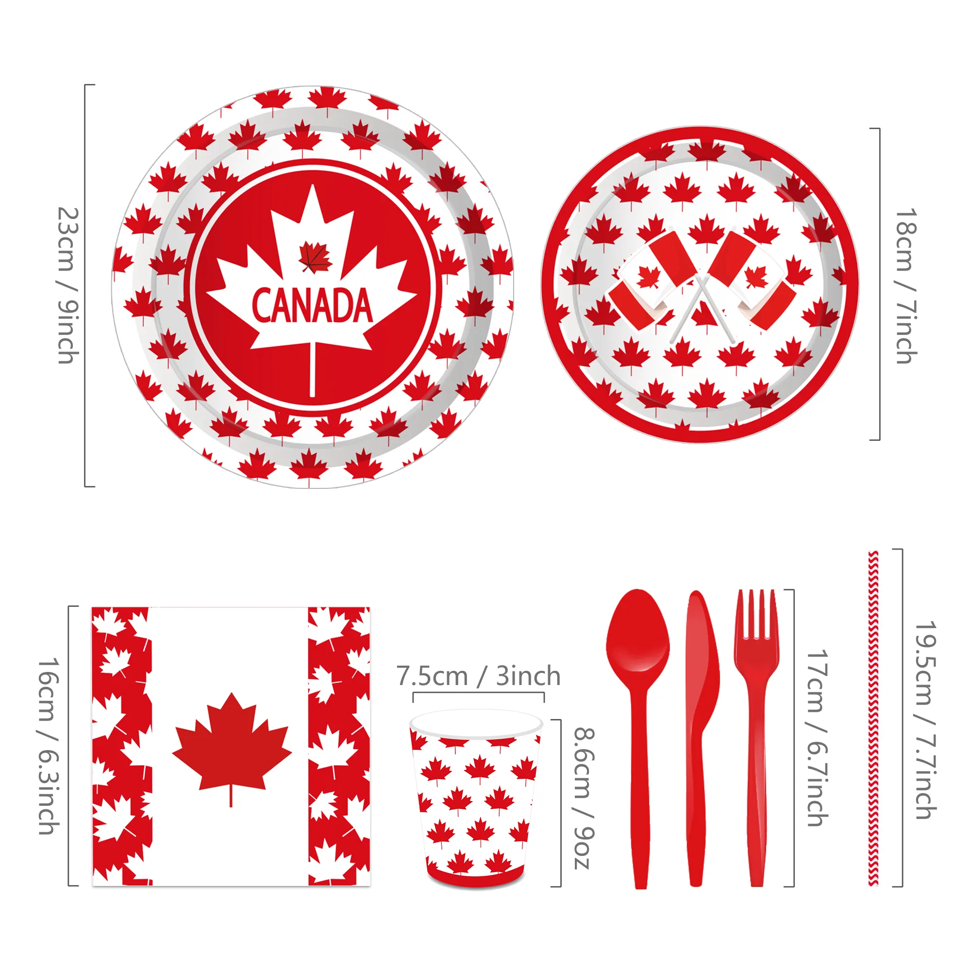 Huancai Canada Dag Feestbenodigdheden Canadese Vlag Papieren Borden Bekers Servetten Wegwerp Serviesgoed Set Voor Nationale Feestdecoratie