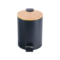 Poubelle à déchets 3L 5L Ronde sur mesure en métal, poubelle à pédale noire 1,3 gallon, poubelle économique avec couvercle en bambou à fermeture douce