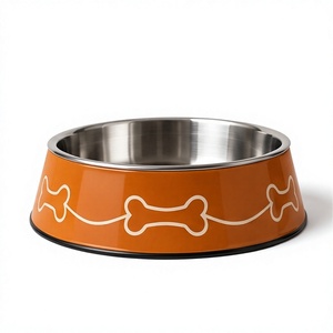 Tazón de Comida para Mascotas con Diseño de Contorno de Hueso Personalizado, Base Antideslizante, Color Naranja Óxido, Plato de Metal para Perros y Gatos, Suministros al por Mayor - Product Image 1