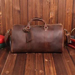 Custom Large Cowhide Leather Handmade Luggage Bag Carryall Weekender Overnight Gym Sports Carry On Travel Duffel Bags