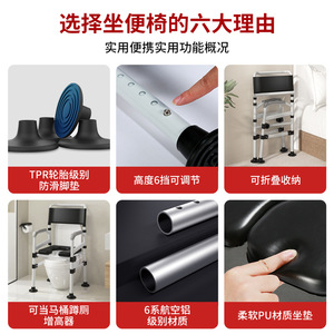 Chaise Commode Pliante avec Siège en Plastique en Forme de U à Ouverture Frontale pour Personnes Âgées et Handicapées - Product Image 4