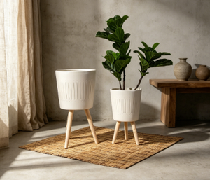 Pot de fleurs cylindrique à rayures verticales en relief, jardinière texturée sur pied, pour intérieur, extérieur, maison, jardin, hôtel - Product Image 4