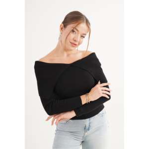 <b>Black</b> <b>Off</b> <b>Shoulder</b> Knit <b>Top</b> Women Full <b>Sleeve</b> Casual Soft Ribbed Sweater <b>Long</b> <b>Sleeve</b> <b>Top</b> For Everyday Wear - Product Image 2