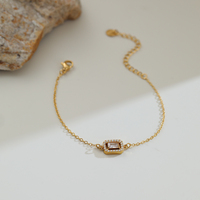 Bracelet élégant en acier inoxydable avec zircon rectangulaire coloré, conforme à la norme REACH, plaqué or et argent, bracelet à breloques tendance pour femmes