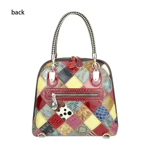 Sacs à dos en cuir véritable AndoBag, sac à bandoulière à carreaux avec surpiqûres colorées, sac à main décontracté et tendance pour femmes 1791 - Product Image 2