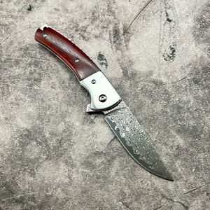Wholesale Solid Rosewood Damascus Folding Pocket <strong>Knife</strong> Acid Etch Finish Smooth Bearing <strong>Flip</strong> <strong>Knife</strong> for Utility Camping - Product Image 3