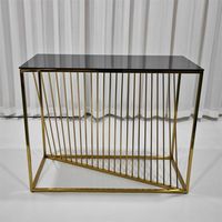 Table de bar rectangulaire en acier inoxydable doré avec plateau en verre noir