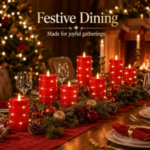 Battery Powered Pillar Real Wax Remote Control Timer 3d Flame Flickering Led <b>Candle</b> <b>Set</b> with Fairy Light for Christmas Decor - Product Image 4