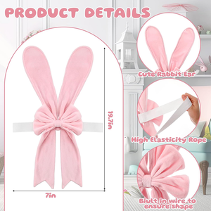 4 housses de dossier de chaise en peluche extensibles amovibles avec oreilles de lapin roses mignonnes et nœud, pour la table à manger à la maison - Product Image 2