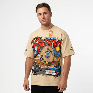 Brand Oversized T-Shirt <b>Men</b> Formal <b>Turtleneck</b> Short Sleeve Silk Screen Printed 100% Cotton Regular Fit with Pattern Front Logo - Product Image 6