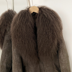 2025 Phong Cách Cổ Điển Của Phụ Nữ Dài Da Lộn Da Cừu Áo Khoác Độc Đáo Cừu Shearling Duy Nhất Ngực Nút Thời Trang Mùa Đông Phụ Kiện - Product Image 4