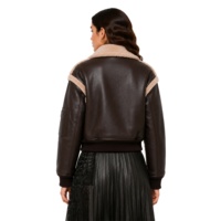 Veste coupe-vent courte pour femme en similicuir vintage avec garniture en fausse fourrure, col à revers, fermeture éclair, imperméable, chaude pour le printemps