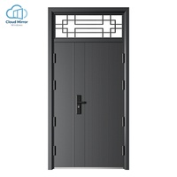 Porte d'entrée moderne antivol en acier courbé, noir et marron contrastés, à panneau unique, pour appartement, villa, maison, hôtel